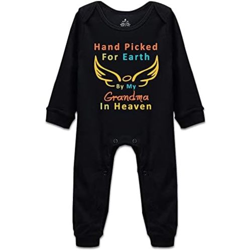 DOQOSESHY Hand Picked for Earth by My Grandma in Heaven Newborn Infant Baby Rompers Outfit Jumpsuit, 3 Months, Long A-white