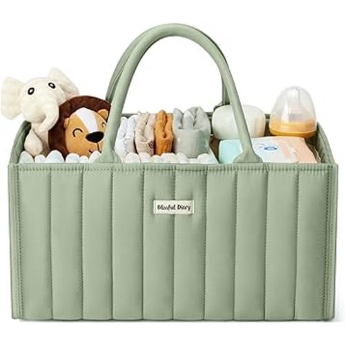 Blissful Diary Baby Diaper Caddy Organizer - Stylish Nursery Storage Basket for Diapers and Baby Wipes - A Baby Gift Registry for Baby Shower List and Baby Must Haves Essentials - Sage Green