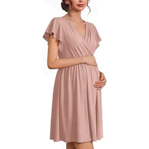 Ekouaer Cotton Labor and Delivery Gown for Hospital 3 in 1 Nursing Nightgown for Breastfeeding Short Sleeve Maternity Dress