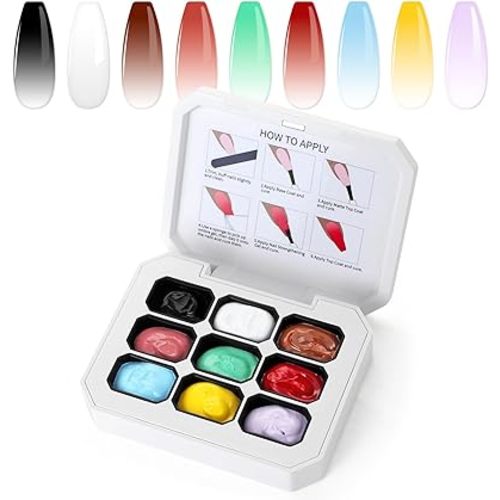 Gradient Painting Gel, 9 Colors Ombre Nail Polish Palette, Pat Paint Nail Gel for French Manicure DIY Nail Art, High Pigmentation, No Wipe, Long-lasting