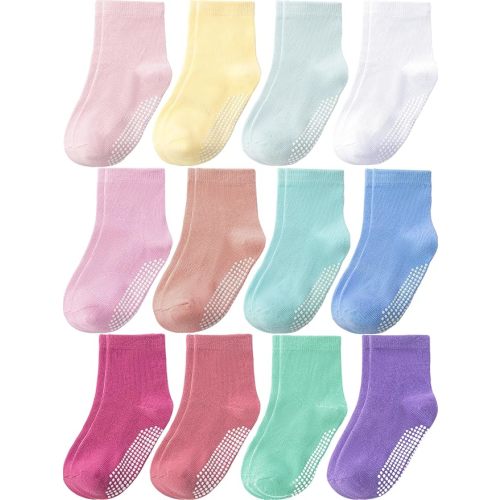 Baby Toddler Socks Grip Non Slip Boys Girls Kids Cotton 12 Pack Ankle Socks