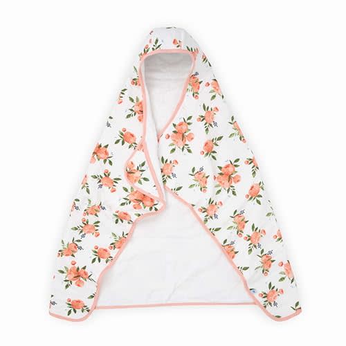 Little Unicorn Premium Hooded Bath Towel| Absorbent Cotton & Terry Blend | Larger Size, 1-6 Years (Watercolor Roses)