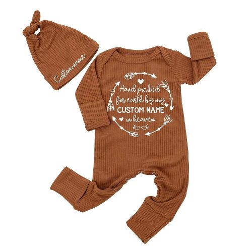 Custom Hand Picked For Earth Baby One-Piece Bodysuit Customized Name in Heaven Newborn Baby Boys Girls Bodysuit