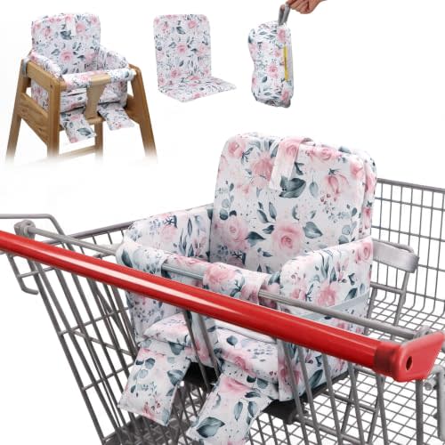 Padded Shopping Cart Seat Cover for Baby, Pink Floral | 2-Layer Padding Adjustable, Grocery Cart Cover For Baby Infant Toddler, Restaurant High Chair Cover, Machine Washable