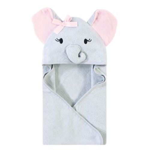 Touched by Nature Baby Girls Organic Cotton Animal Face Hooded Towels, Girls Elephant, One Size