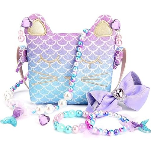 Purse for Little Girls Dress Up Jewelry Pretend Play Kids Accessories Mermaid Gifts
