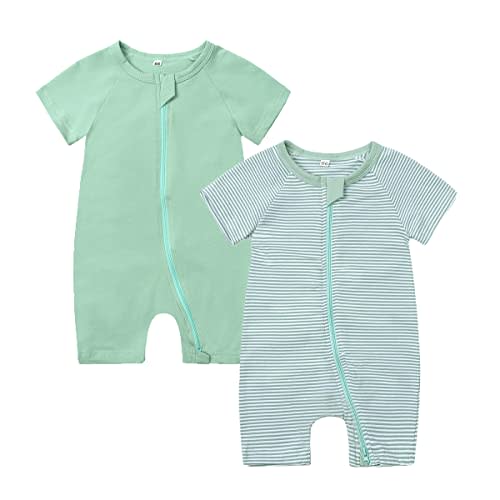 Feidoog Baby Boys 2Pack Rompers Summer Short Sleeve 2 Way Zipper One-Piece Romper Jumpsuit Sleep and Play