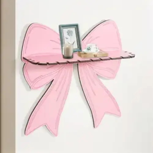 No-Drill Bow Wall Mount Shelf, Living Room Wall Decor Organizer, Bedroom Door Back Floating Storage Rack, Wooden Cartoon Decoration Holder, Wall Mount Design, Shelf For Wall, Space Saving Design - TikTok Shop