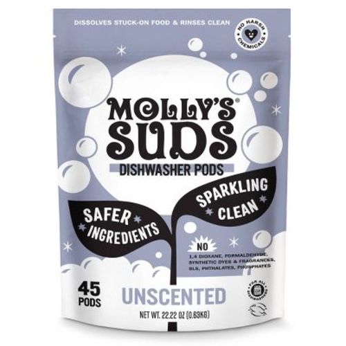 Molly's Suds Dishwasher Detergent Pods - Unscented - 45ct: Paraben-Free, Phosphate-Free, Vegan, Sanitizes