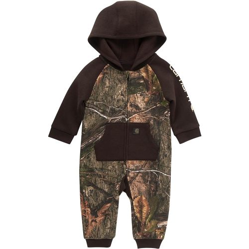 Carhartt Baby Boys' Long-Sleeve Hooded Zip-Up Footless Jumpsuit One-Piece Hoodie, Mossy Oak Country DNA Camo, 9M