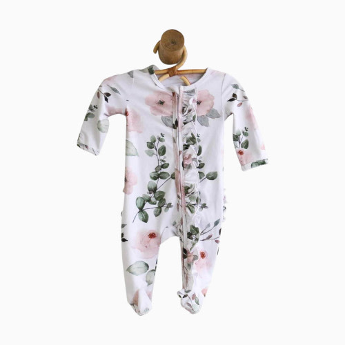 Caden Lane Ruffle Zipper Footie - Millie's Dusty Rose Floral, Newborn
