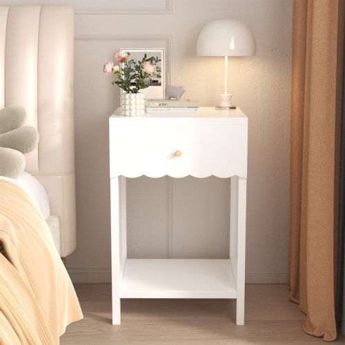NFusion Francis Scalloped Nightstand with Drawer & Open Shelf | Wayfair