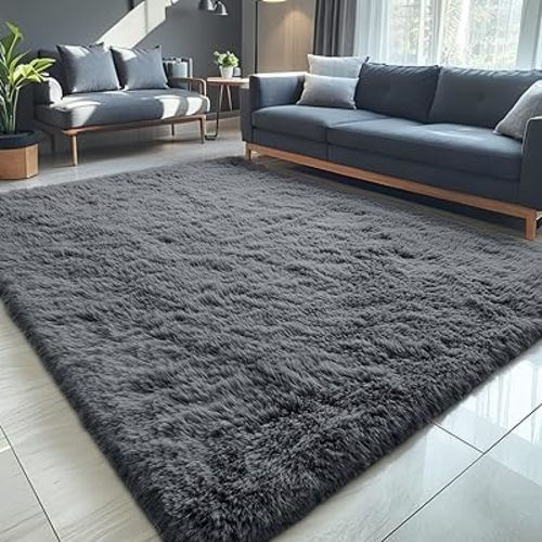 OLANLY 5x8 Machine Washable Large Area Rugs for Living Room, Bedroom, Soft Fluffy Shaggy Bedside Rug, Indoor Floor Carpet for Kids Girls and Boys, Dorms, Nursery, Home Decor Aesthetic, Grey