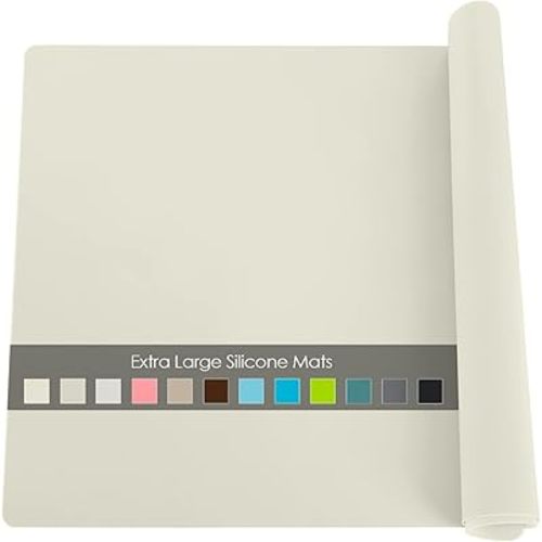 Extra Large Silicone Placemat, Food-Grade Flexible Silicone Mat Kids Non-Slip Dinner Placemat Waterproof Heat Insulation Countertop Protector Silicone Pastry Rolling Dough Mats 27.6 x 19.7''Beige