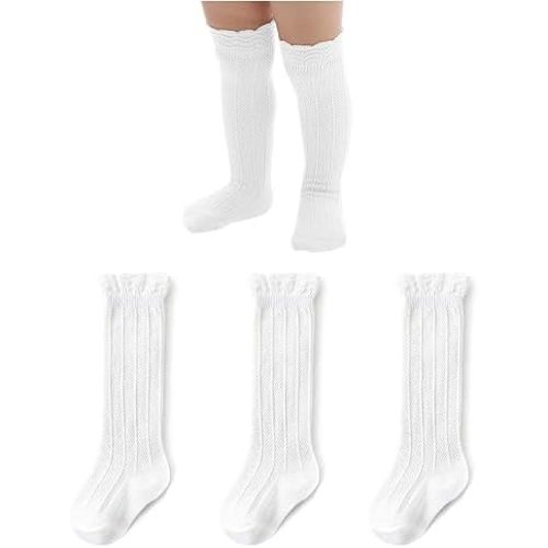 Zando Baby Knee High Socks - Infant to Toddler, Cotton Ruffle Socks, Warm Girls & Boys Long Stockings, 3-6 Pairs