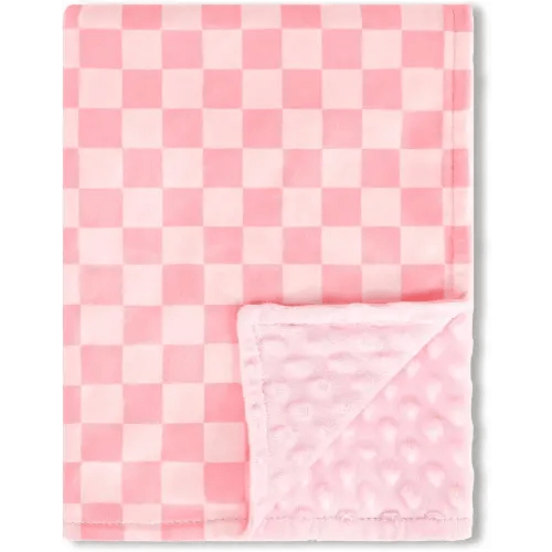 Baby Blankets for Girls, Toddler Newborn Blanket Double Layer with Dotted Backing Crib Receiving Blanket for Toddler Nursery Bed Blanket, Pink Checkered, 30x40 Inches