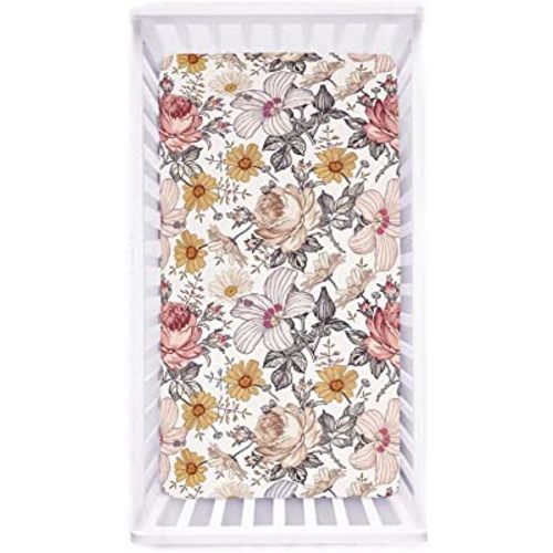 Crib Sheets for Girl Boy, HNHUAMING Crib Sheet Fitted Fits for Standard Crib & Toddler Mattresses, Ultra Soft Breathable Baby Crib Sheets Neutral 52'' X 28'' inch Boho Crib Sheet, Daisy Floral