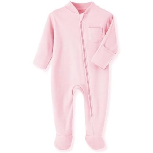 Eleven's Kingdom Baby Kids Sleep and Play,Baby Cotton Pajamas with Mitten Cuffs, 2 Way Zipper Footed Sleeper 0-12 Month