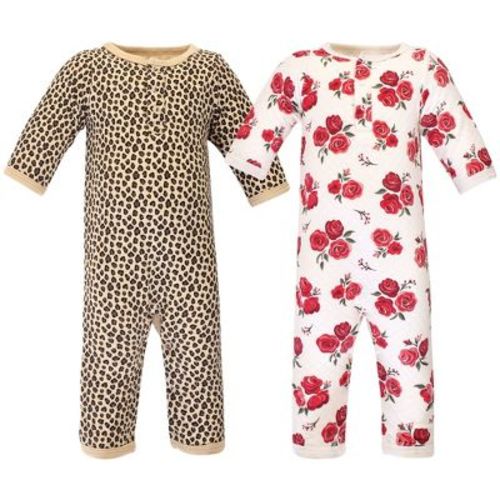 Hudson Baby Infant Girl Premium Quilted Coveralls 2pk, Rose Leopard, 0-3 Months