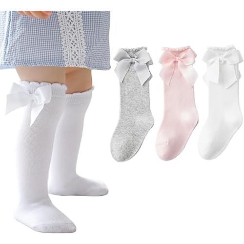 Baby Girls Socks Knee High Socks With Bow Infants Toddlers Stockings School Uniform Dress Socks