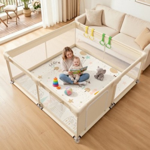 Fodoss Baby Playpen with Mat ,59 x59 In Playpen for Babies and Toddlers, Indoor & Outdoor Activity Center, Safety Baby Fence