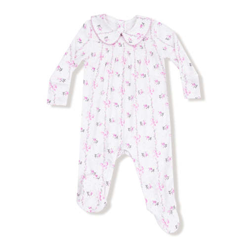 Smocked Peter Pan Footie, Dainty Buds and Bows Stripe
