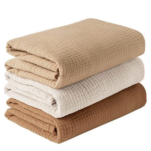 Konssy 3 Pack Muslin Swaddle Blankets for Unisex, Newborn Receiving Blanket, Large 47 x 45 inches, Soft Breathable Muslin Baby Swaddles for Boys & Girls - Brown