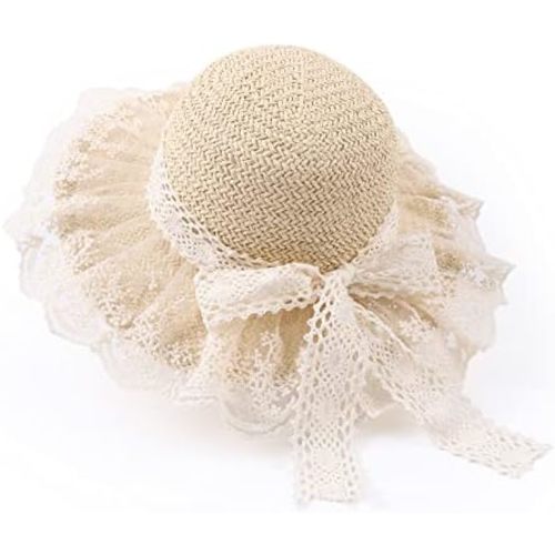 Baby Girl Straw Hat 3-6 Years Girls Summer Beach Hats with Bowknot Sun Protection Hats for Kids