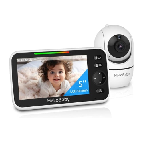 HelloBaby No WiFi Baby Monitor 5" Screen 30-Hour Battery Pan-Tilt-Zoom Video Upgrade with Camera and Audio, Night Vision, VOX, 2-Way Talk, 8 Lullabies and 1000ft Range, HB6550