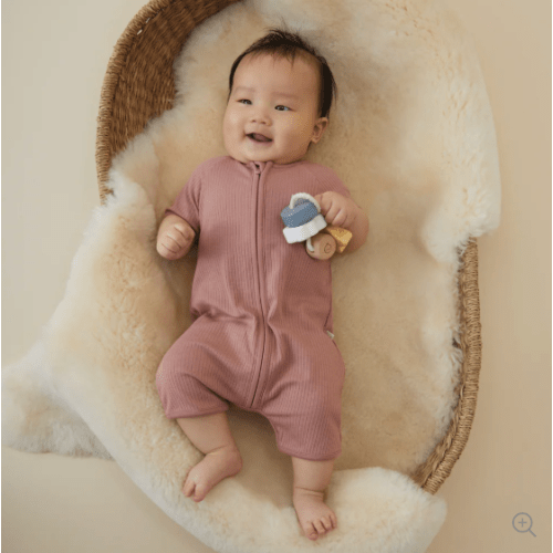 Ribbed Zip Summer Sleepsuit - Ribbed Rose