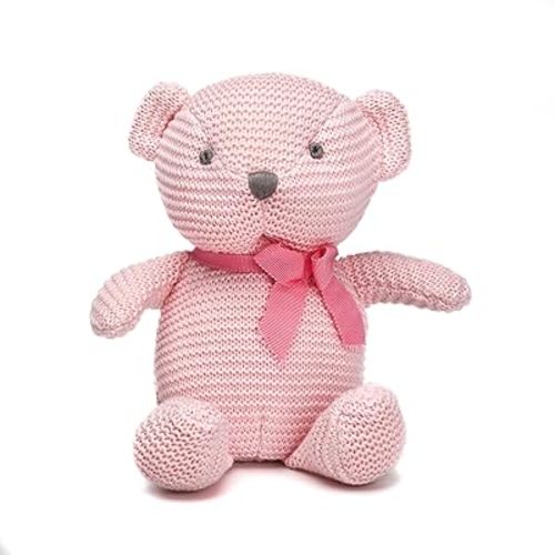 100% Organic Cotton Pink Teddy Bear Plush, 6.5" Baby Stuffed Animal for Newborn