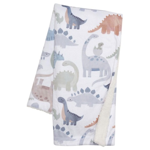Lambs & Ivy Dino-Might Baby Blanket in White, Gray and Blue
