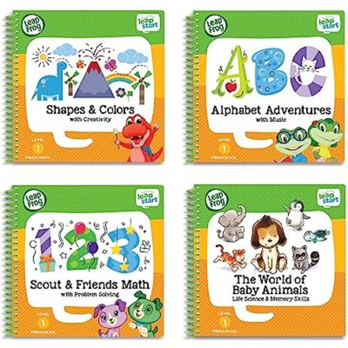 LeapFrog LeapStart Preschool 4-in-1 Activity Book Bundle with ABC, Shapes & Colors, Math, Animals