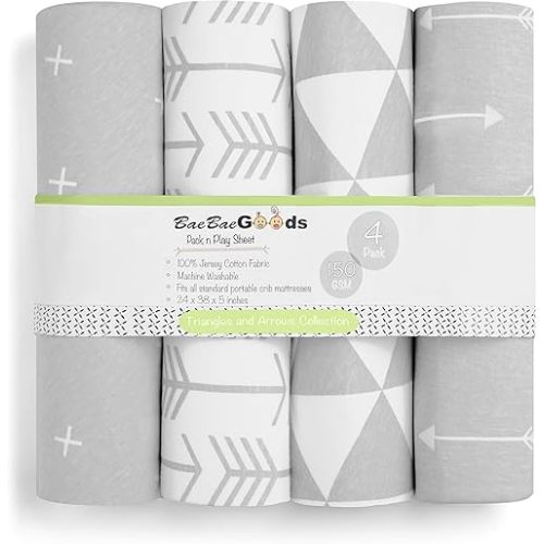 Pack N Play Sheets - 100% Super Soft Jersey Knit Cotton Mattress Sheets - Portable Mini Crib Sheets (24 x 38 x 5) in Pack & Play Pattern