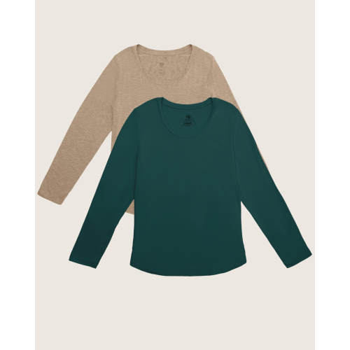 Bamboo Nursing Long Sleeve T-shirt Two-Pack | Wheat & Grey Heather - Kindred Bravely
