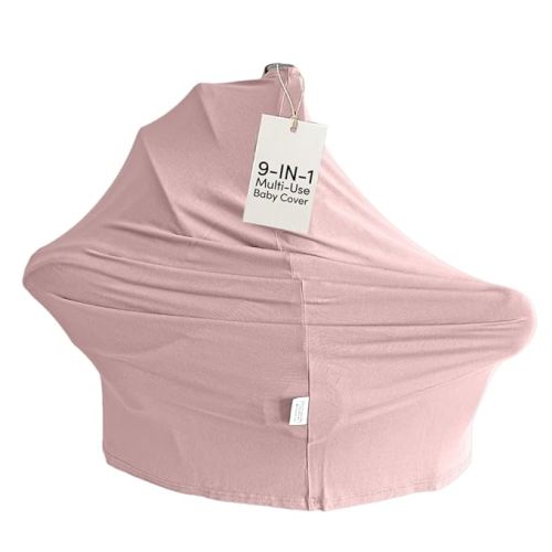 MOZAH Baby Multi-Use Cover: 9-in-1 Baby Car Seat Cover, Nursing Cover, Grocery Cart Cover & More, Breastfeeding Must Haves First Time Mom on Baby Registry (Pale Mauve, Dusty Pink)