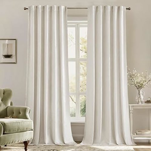 MIULEE Velvet Curtains 52x84 inches 2 Panels Ivory Room Darkening Curtains
