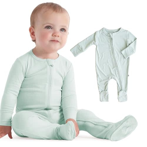 Caden Lane Zippered Baby Footie Pajamas, Soft Onesie Bodysuit with Feet & Double Zipper for Easy Diaper Change, Infant, and Toddler Footed One-Piece Jumpsuit, Lily Pad Green, 6-12 Months