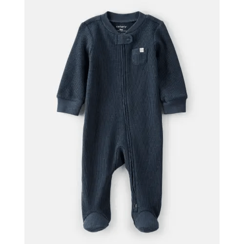 Baby Boy Solid Cotton Long-Sleeve 2-Way Zip Sleep & Play Pajamas - Navy | Carter's