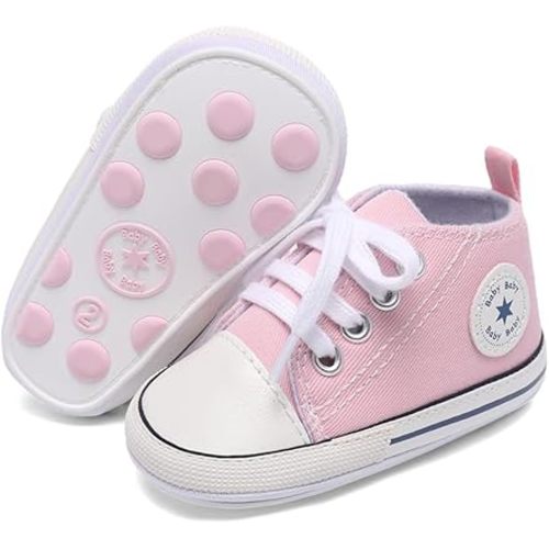 KKIIDDSS Unisex Baby Girls Boys Canvas High-top Shoes, Newborn Infant Anti-Slip Soft Sole Frist Walking Breathable Sneakers