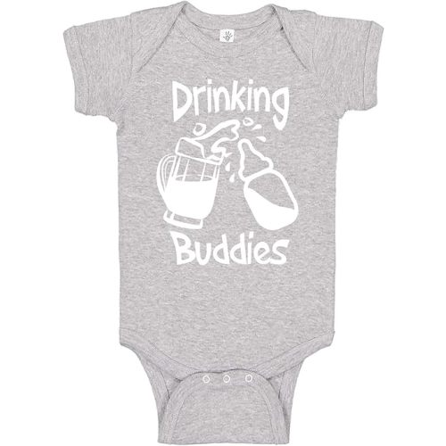 Reaxion Funny Cute Baby Boy Girl Drinking Humor Bodysuits | Mommy Daddy Drinking Buddies With Bottle Mug