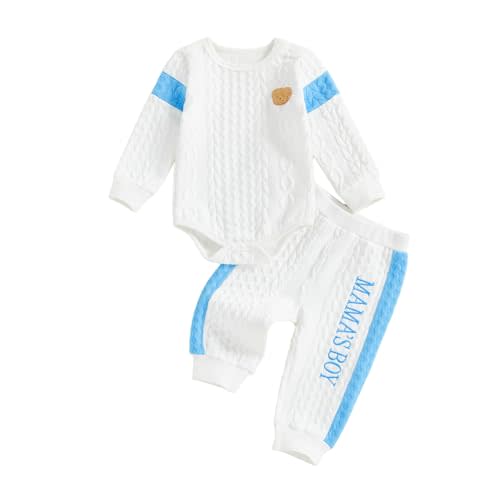 SAYOO Infant Baby Boy Clothes 3 6 12 18 Months Fall Winter Outfit Bear Romper Mama's Boy Embroidery Pants 2Pcs Tracksuit