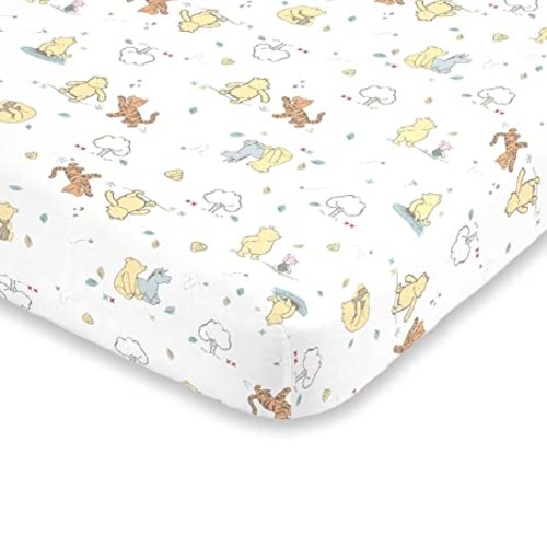 Disney Winnie The Pooh Classic Pooh 100% Cotton Fitted Crib Sheet, Ivory, Butter, Aqua, Orange - Winnie the Pooh