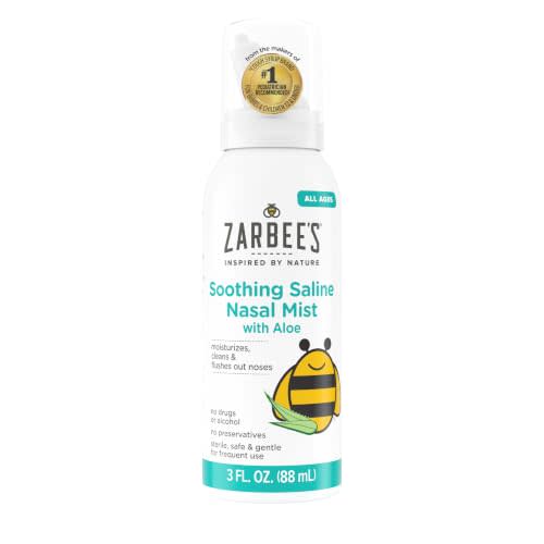 Zarbee's Soothing Saline Nasal Mist with Aloe, 3 fl oz | For Ages 0+ Months, Saline Spray, Clears Out & Moisturizes Noses, Loosens Mucus, Clears Nasal Passageways, Drug-Free