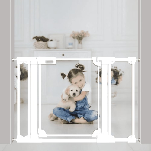 Fairy Baby Clear Acrylic Baby Gate - Pressure Mounted, Walkthrough - 29-48 In, White