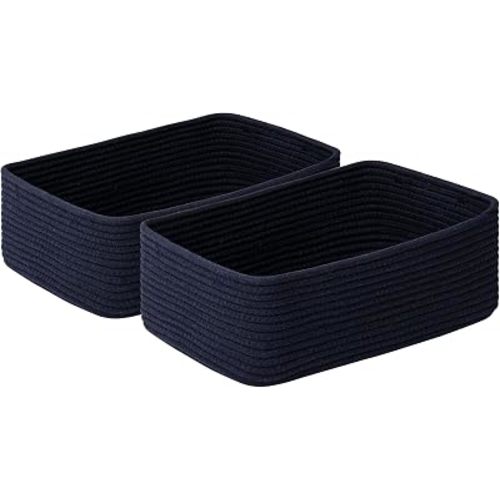 Shallow Storage Baskets for Shelves, 15x11x5.1 Inch Woven Baskets for organizing, 2 Pack Storage Bins for Nursery, Bathroom, Closet, Decorative, Navy Blue