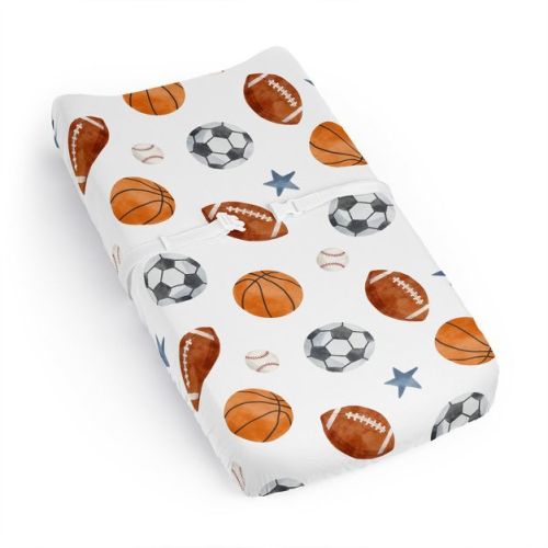 Sweet Jojo Designs Baby Boy Changing Pad Sheet Watercolor Sports Theme Multicolor