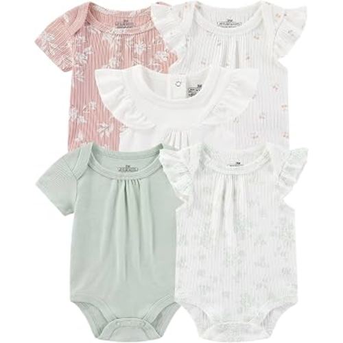 ZAVBABY Baby Bodysuits Ribbed Mix Summer Newborn Boy Girl Clothes 5-pack