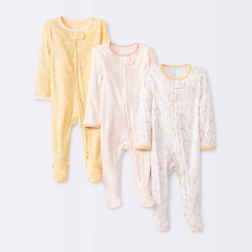 Baby Girls' 3pk Tight Fit Zip-Up Sleep N' Play - Cloud Island™, Color: Yellow | Light Pink, Size: 3-6M