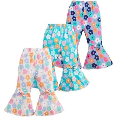 Mioglrie Baby Girl Pants Toddler Leggings 3 Pack Flare Newborn Baby Pants 3 6 9 12 18 24 Months Bell Bottoms for Girls